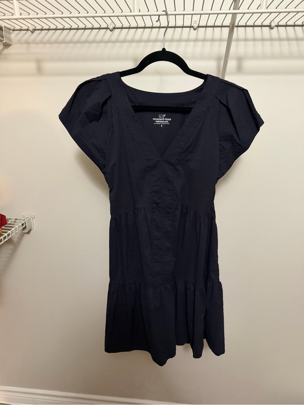 Vineyard Vines Black V-Neck Tiered Mini Dress